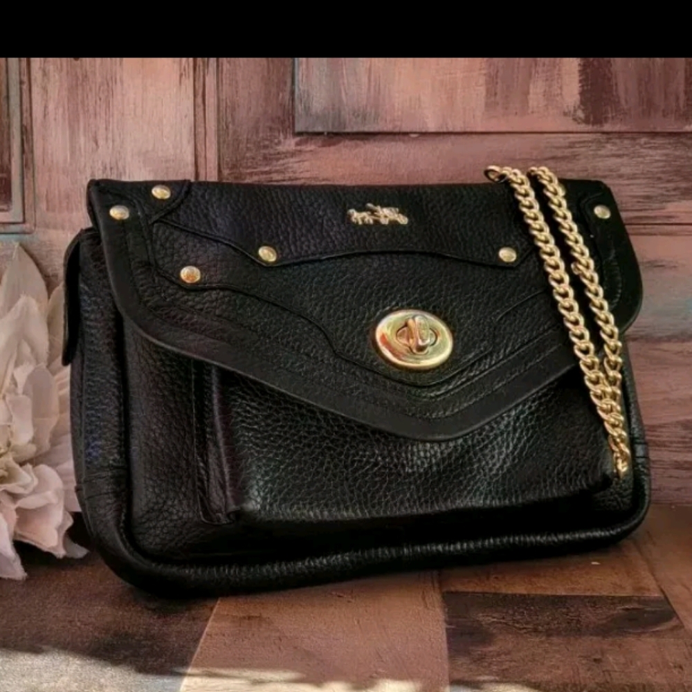 Coach Ryder Large Leather Clutch Purse Wristlet Rivet Black